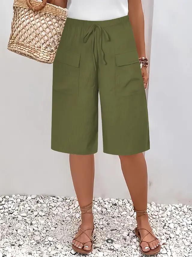 Women's Pocket Cropped Casual Shorts Army Green - Shop at LoveMi