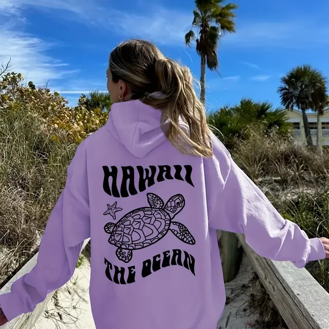 Comfortable Suede Hoodie Turtle And Starfish Pattern Sweater Purple - Shop at LoveMi