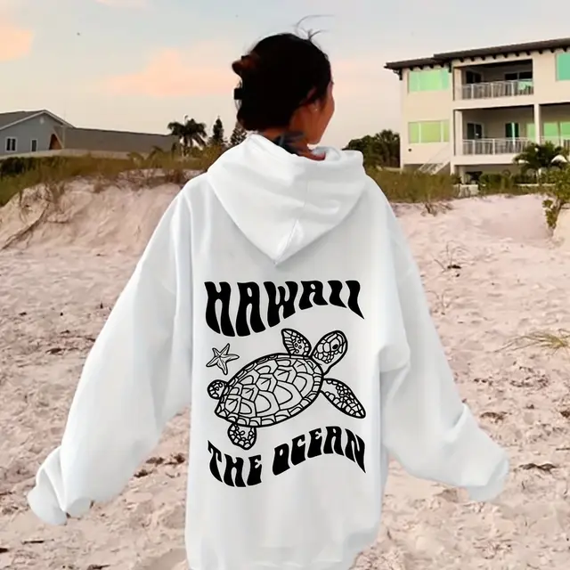 Comfortable Suede Hoodie Turtle And Starfish Pattern Sweater White - Shop at LoveMi