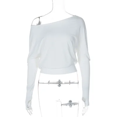 White Off the shoulder Clothes Pullover T shirt Tops White - Shop at LoveMi