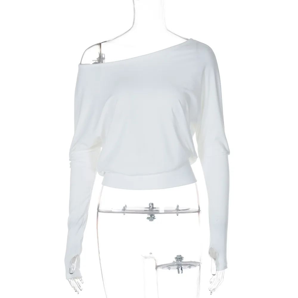 White Off-the-shoulder Clothes Pullover T-shirt Tops - White