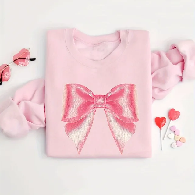 Bow Pattern Printing Pullover Sweater Pink - Shop at LoveMi