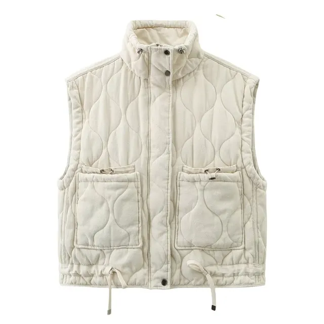 Autumn And Winter Loose Women's Wear Cotton padded Jacket Vest Beige - Shop at LoveMi