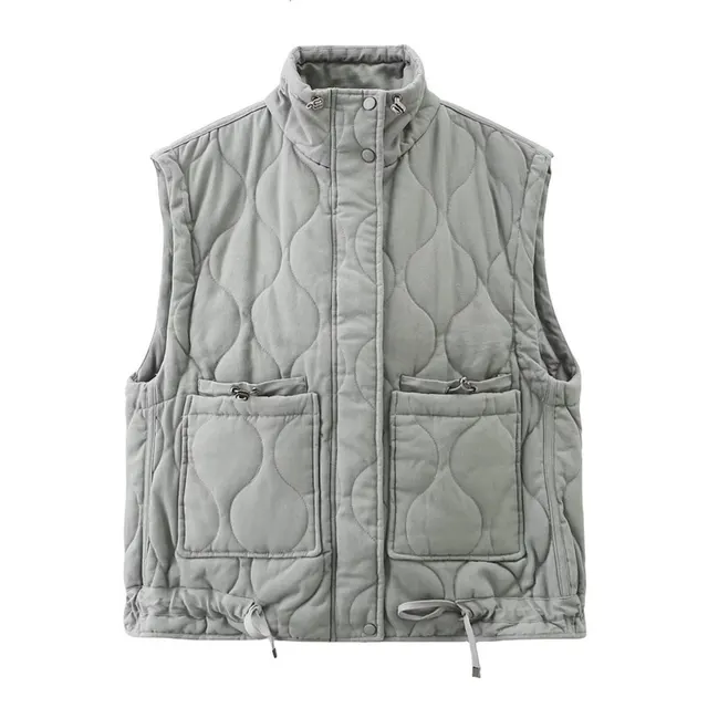 Autumn And Winter Loose Women's Wear Cotton padded Jacket Vest Gray - Shop at LoveMi
