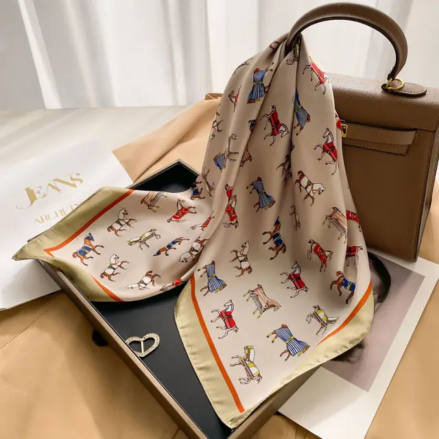 New 70 Korean Style Small Square Towel Silk Scarf For Women A 15 Million Horse Galloping - Shop at LoveMi