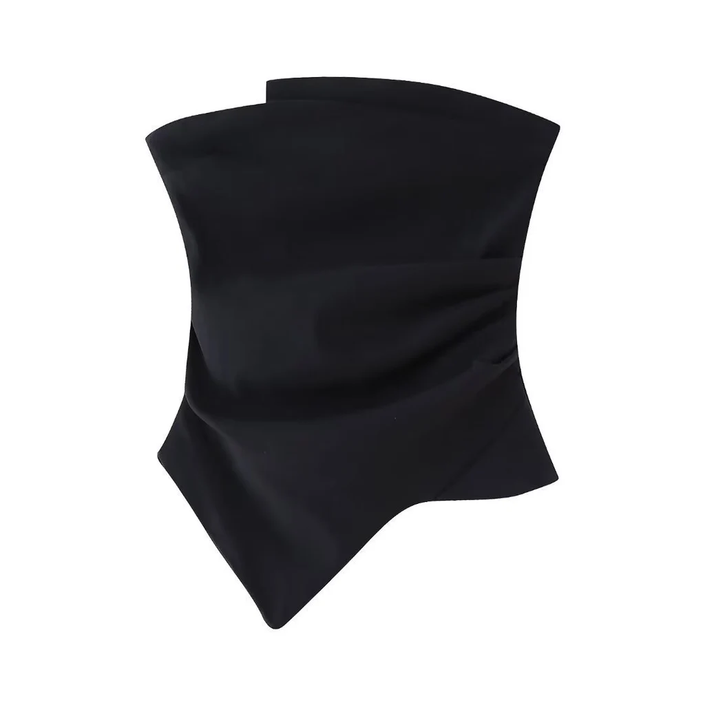 New Street Fashion Pleated Decorative Tube Top For Women - Black