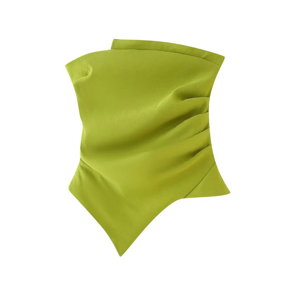 New Street Fashion Pleated Decorative Tube Top For Women - Green