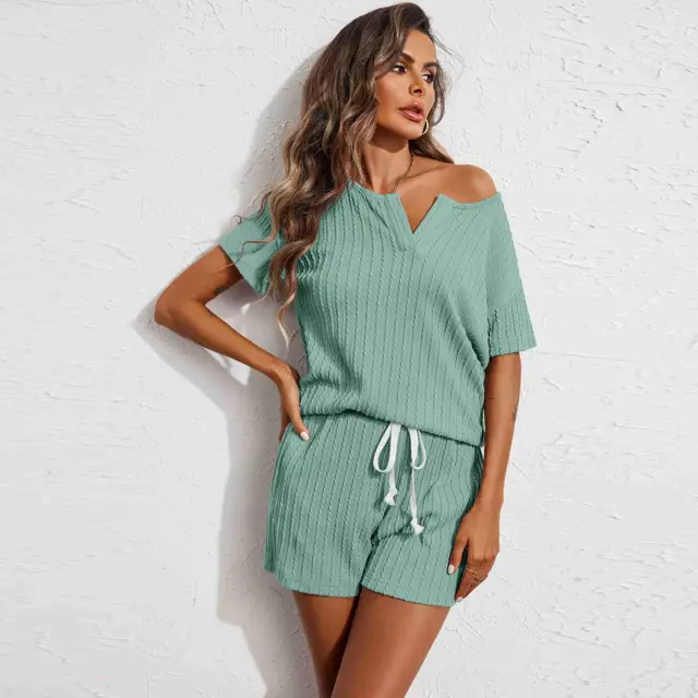 Ladies' Homewear Pajamas Suit Two piece Set Green - Shop at LoveMi