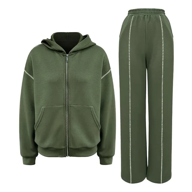 Sports And Leisure Suit Women's Autumn And Winter New Casual Thickening Warm Dark Moss Green - Shop at LoveMi