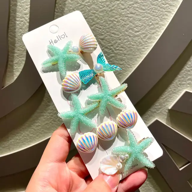 Children's Creative Starfish Shell Hairpin C Starfish Green - Shop at LoveMi