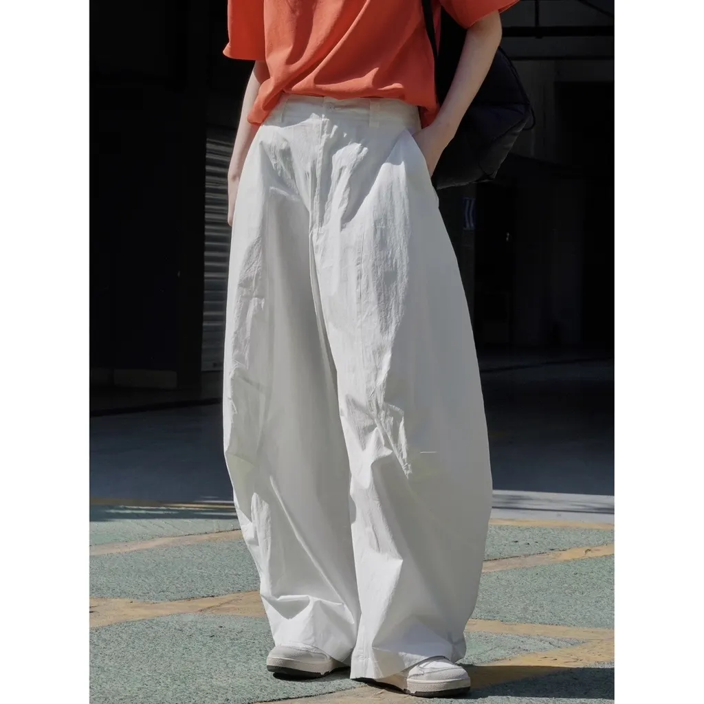 Women's Neutral Arc Wide Leg Casual Loose Trousers - White