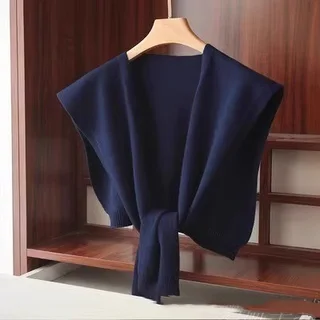 Shoulder Pad Waistcoat Wool Scarf - Navy Blue