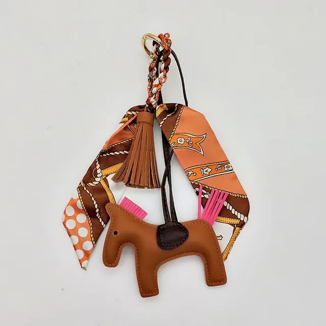 PU Sausage Dog Silk Scarf Hand Rope Bag Pendant Brown Horse Tassel - Shop at LoveMi