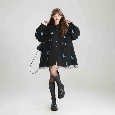 French Style Embroidered Lace Patchwork Top Black - Shop at LoveMi