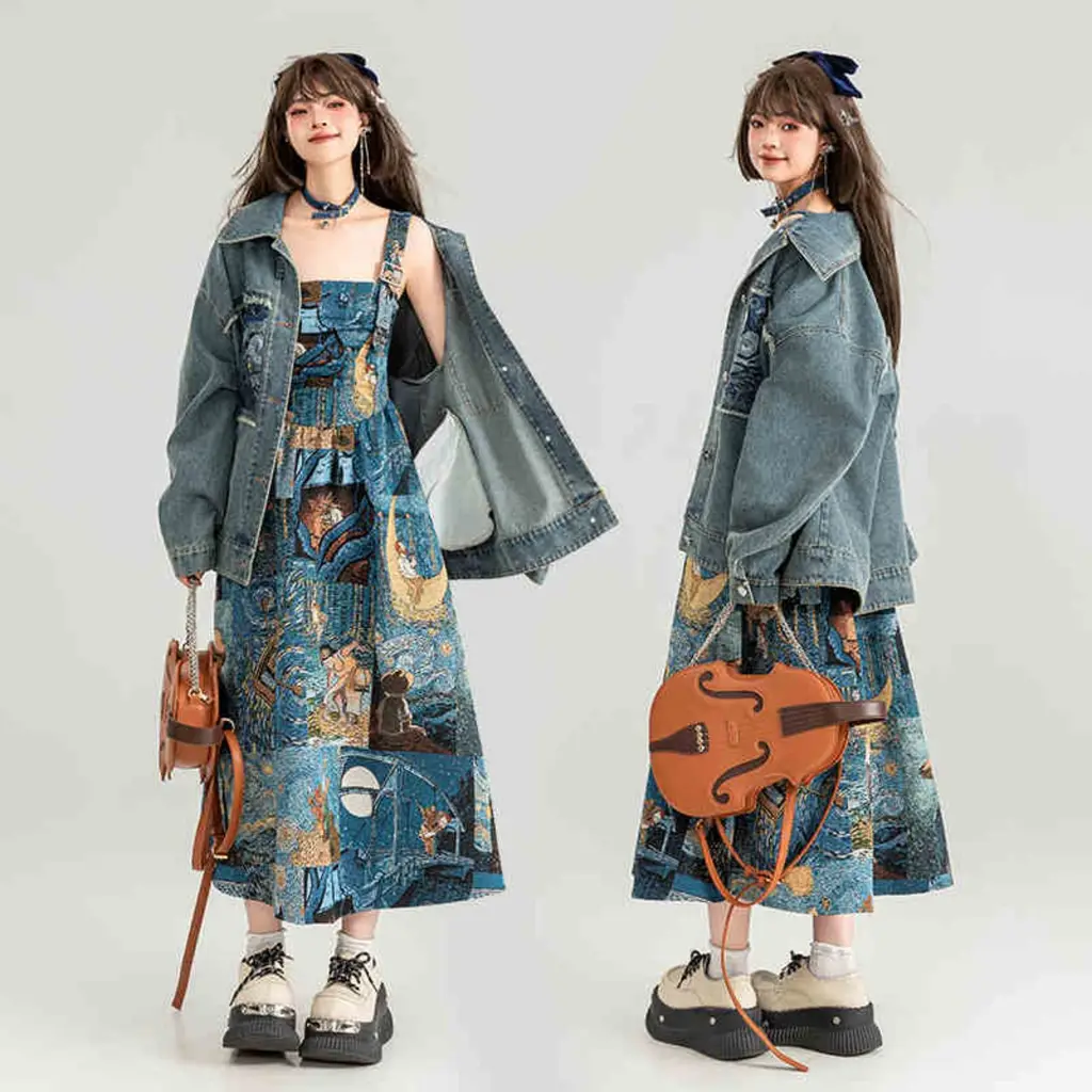 Premium Embroidered Cowboy Coat For Women - Sapphire Jacquard Dress