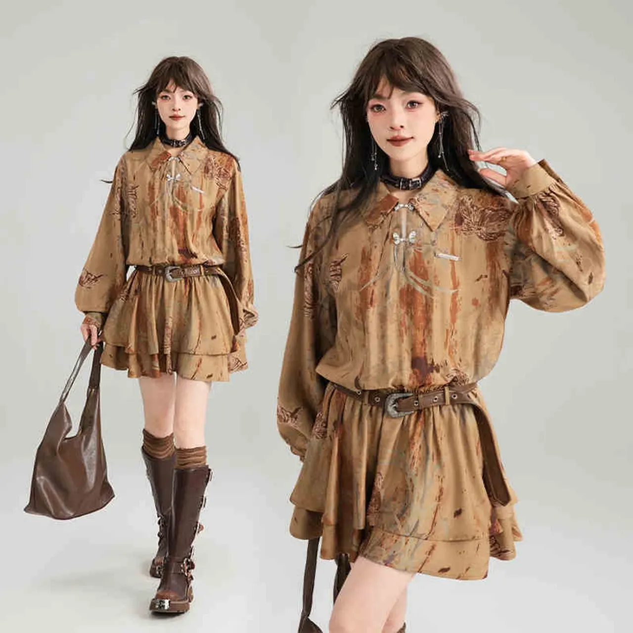 Advanced Brown Leather Jacket For Women - Deep Khaki Dress