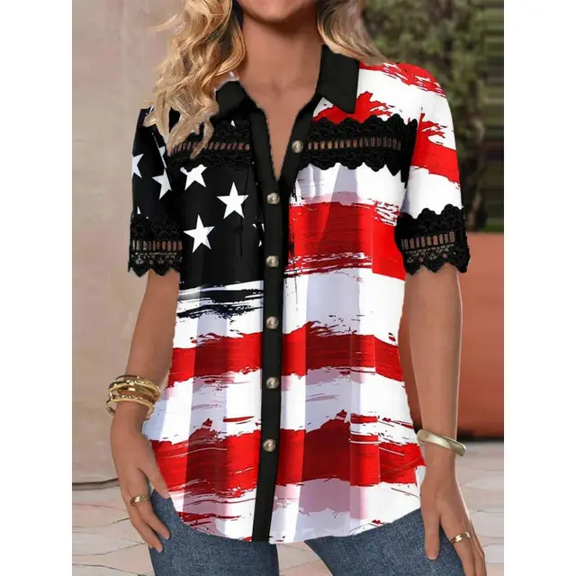 Women's Shirt Lapel 3d Digital Printing 5 Colors - Shop at LoveMi