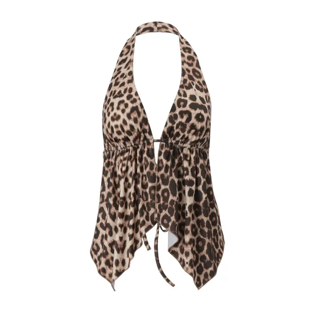 Backless Leopard Print Short Halter Cardigan Vest Top Leopard Print - Shop at LoveMi