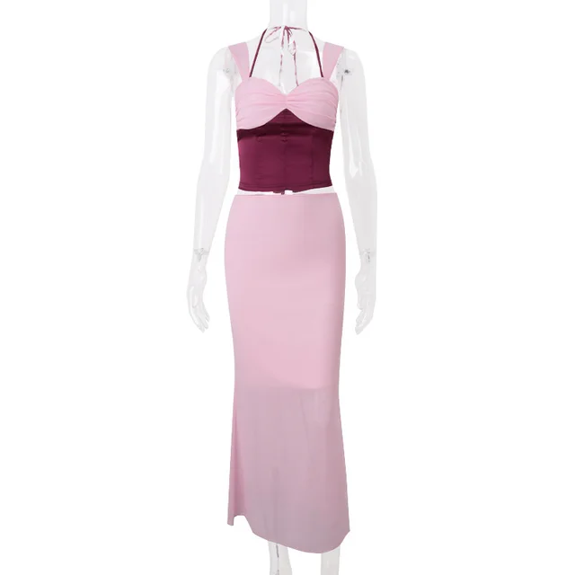 European And American Sexy Hot Girl Crop top Spaghetti strap Top Slim Hip Skirt Suit Women Purple - Shop at LoveMi