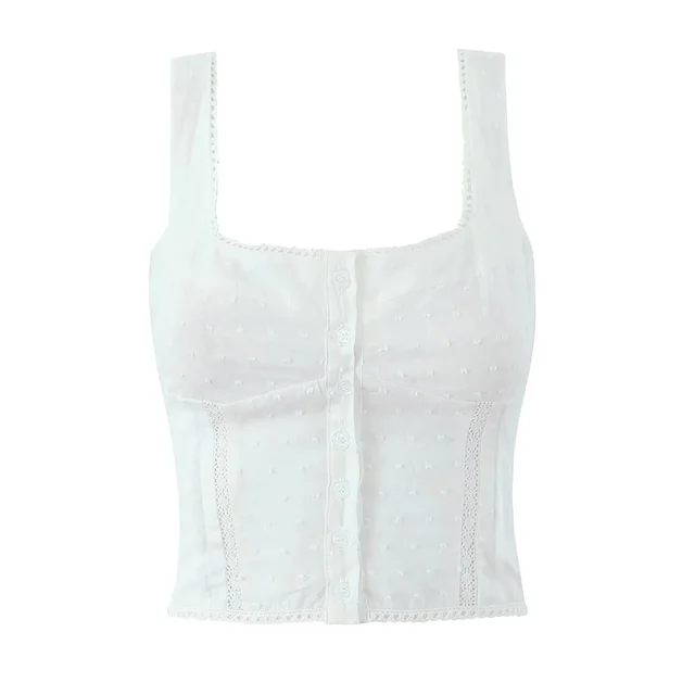French Style Square Collar Lace Splicing Sling Vest For Women White - Shop at LoveMi