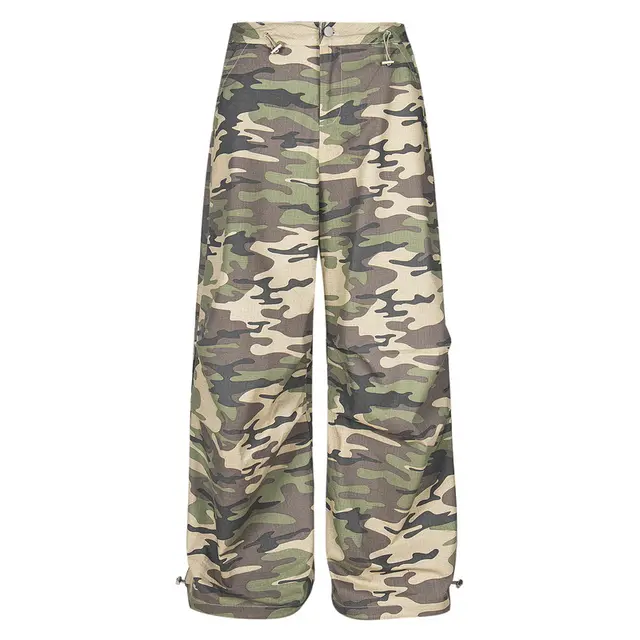 American Wide Leg Pocket Design Camouflage Paratrooper Overalls Army Green - Shop at LoveMi