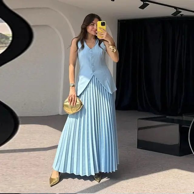 Half length Dress Elegant Women's Two piece Suit Blue - Shop at LoveMi