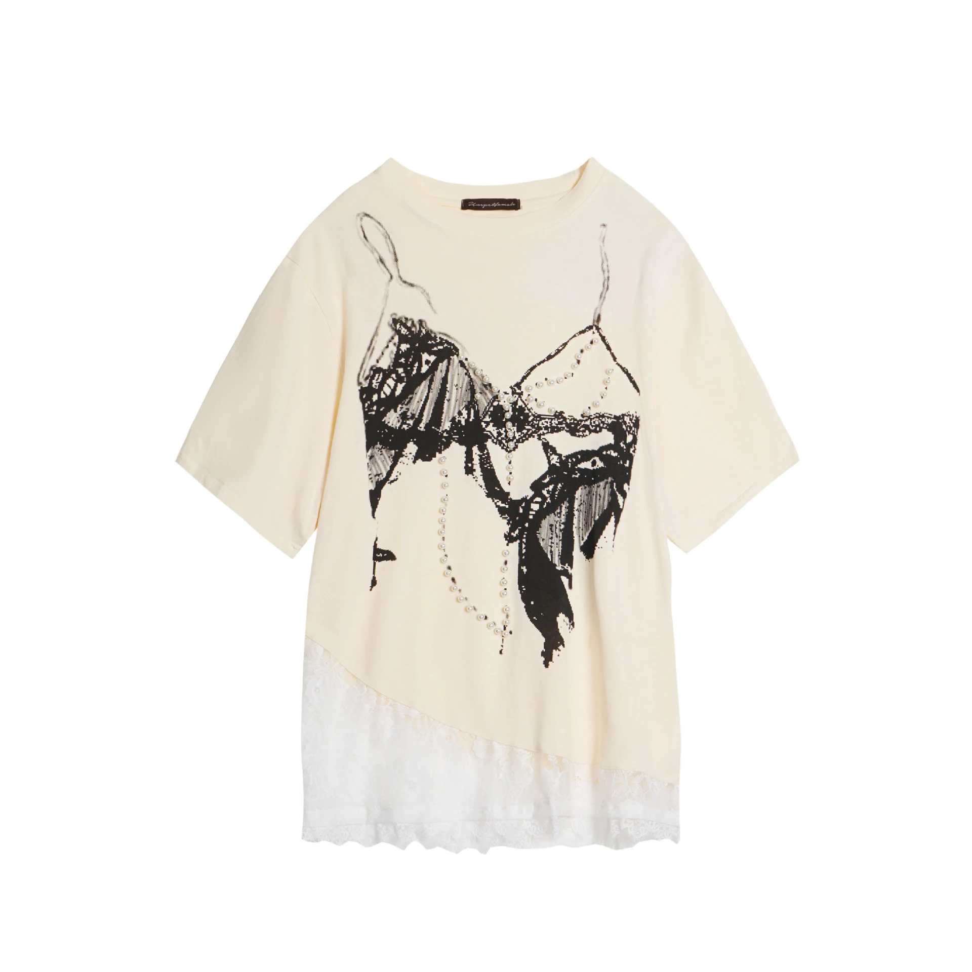Retro Women's Stitching Design Short Sleeve - Apricot