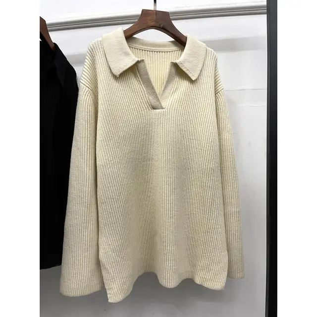Loose All match Long sleeved Knitted Top Beige - Shop at LoveMi