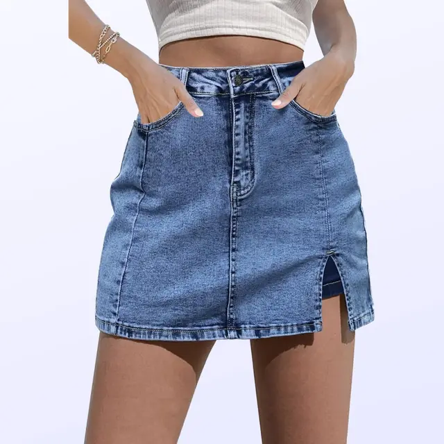 Casual Versatile High grade Denim Skirt Denim Culotte Blue - Shop at LoveMi