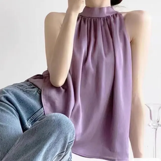 Design Sleeveless Shirt Women's Niche Wear Beauty Shoulder French Halter Purple - Shop at LoveMi