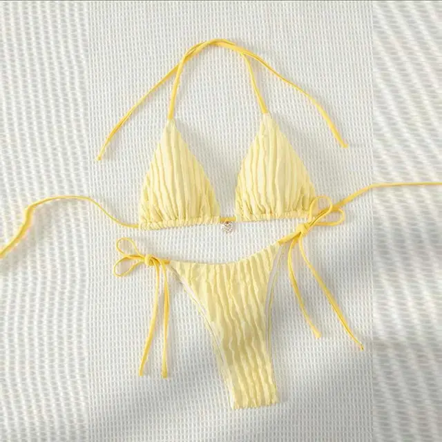 Striped Straps Sexy Bikini For Beach Vacation Yellow - Shop at LoveMi