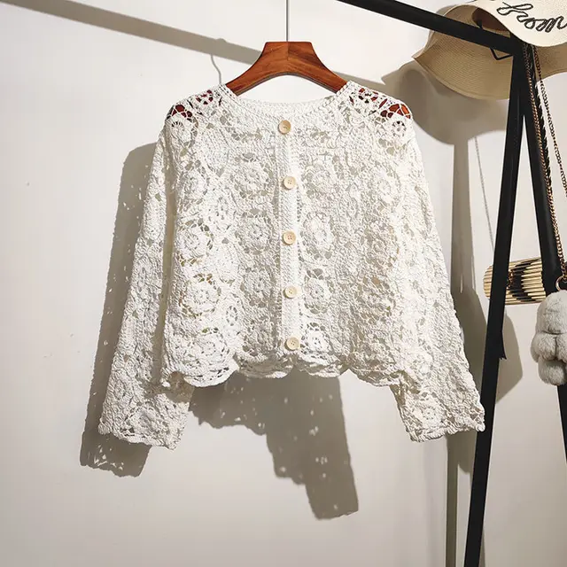 Women's French style Lace Embroidered Hollow out Top White - Shop at LoveMi
