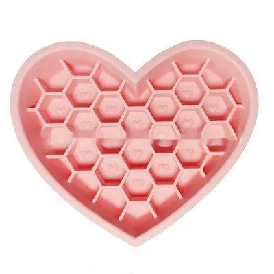 Honeycomb Heart shaped Edible Silicon Easy To Clean And Durable Dog Bowl Girl Pink - Shop at LoveMi