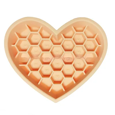 Honeycomb Heart shaped Edible Silicon Easy To Clean And Durable Dog Bowl Soft Peach - Shop at LoveMi