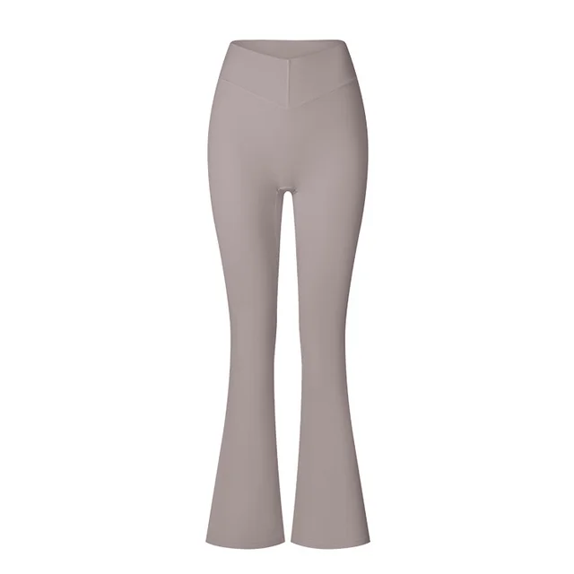 Brushed Flared V waist Sports Tight Trousers Linen - Shop at LoveMi