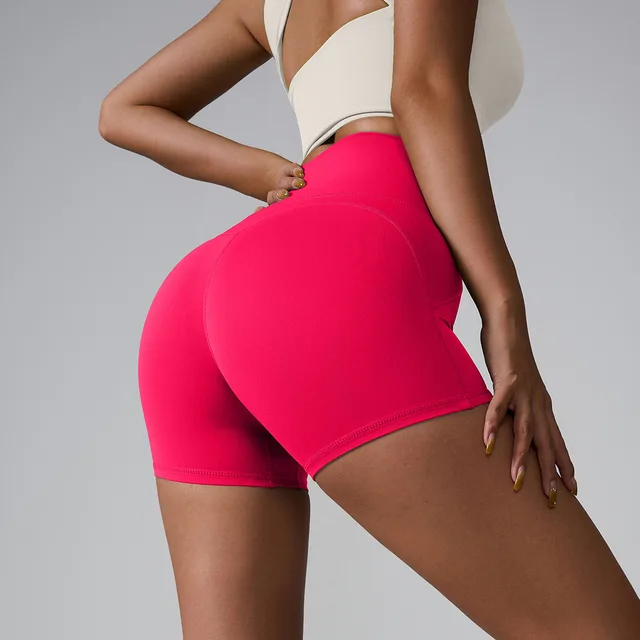 Three point Yoga Shorts Seamless High Waist Raspberry Powder - Shop at LoveMi