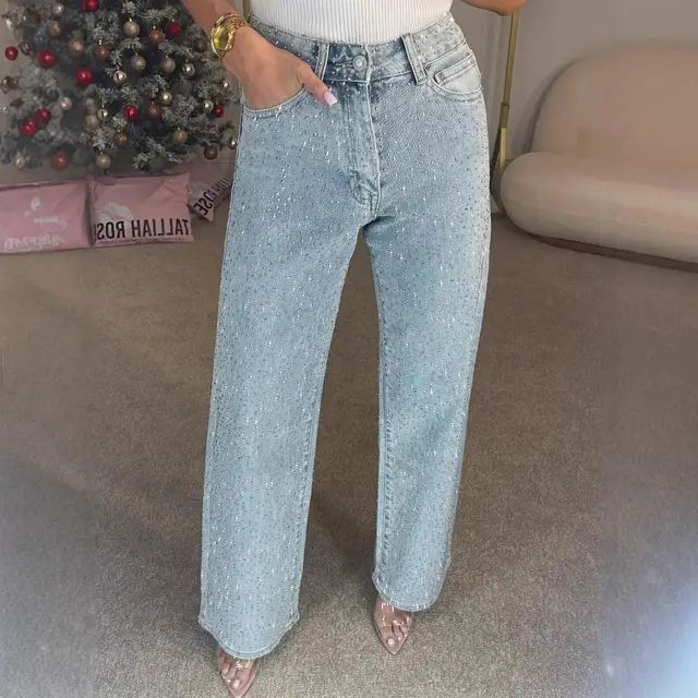 Women's High end High Waist Straight Personalized Hot Girl High Street Trousers Blue - Shop at LoveMi