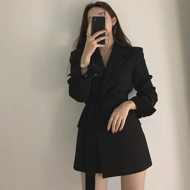 Waist controlled Lace up Graceful Suit Jacket Women Black - Shop at LoveMi