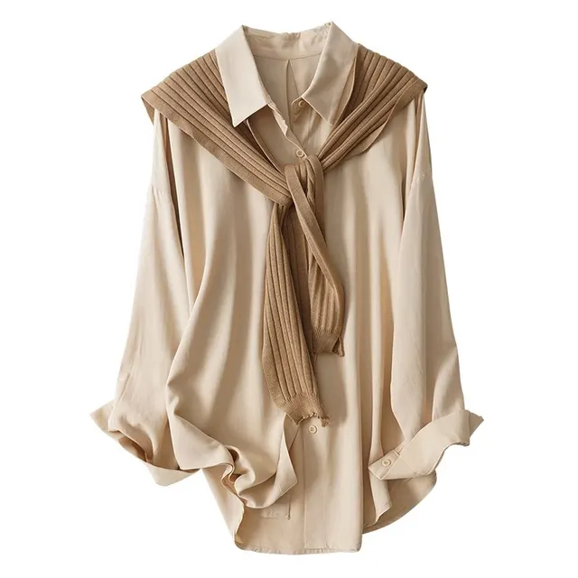 Two piece Casual Loose Shirt Khaki - Shop at LoveMi