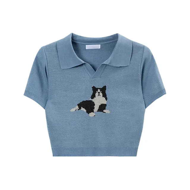 Short Ice Silk Knitted Top Blue - Shop at LoveMi