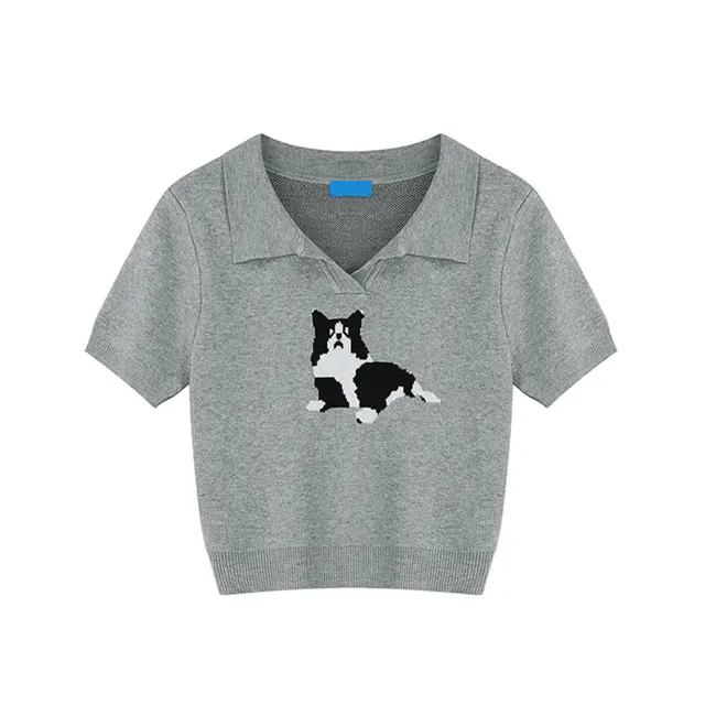 Short Ice Silk Knitted Top Grey - Shop at LoveMi