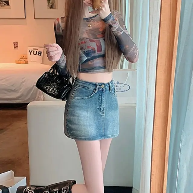 Retro Denim High Waist Hip Skirt Retro Blue - Shop at LoveMi