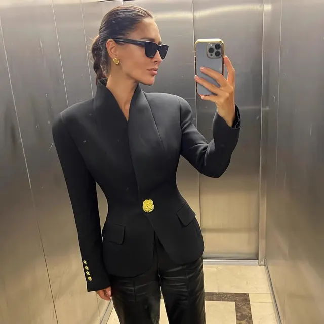 Advanced Slim Fit Small Business Suit Coat Metal Buckle Black - Shop at LoveMi