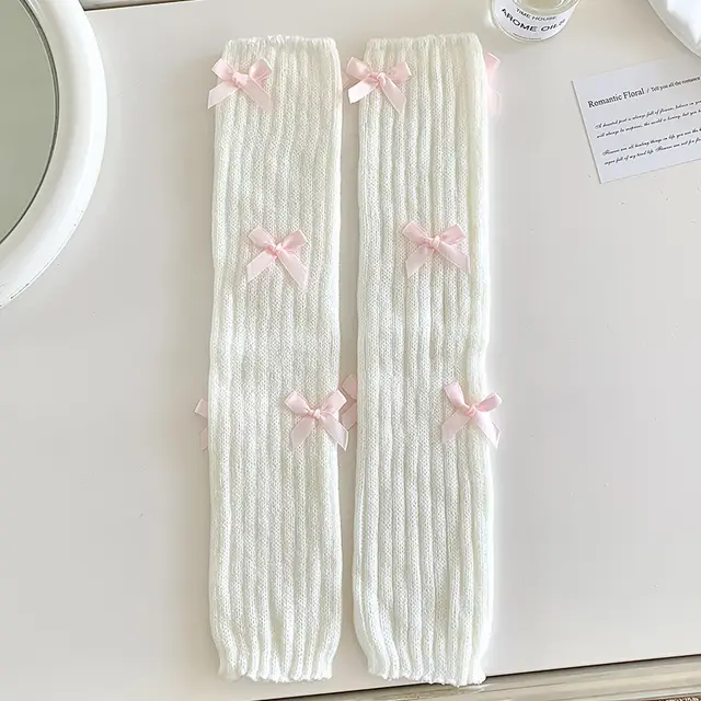 Women's Japanese Sweet Cute Bow Bunching Socks White Pink - Shop at LoveMi