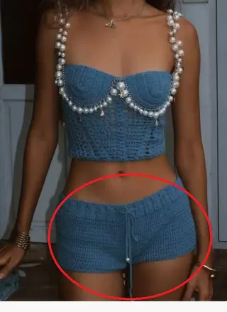 Sexy Solid Color Crop-top Spaghetti-strap Beading Top - Blue Shorts - View 1