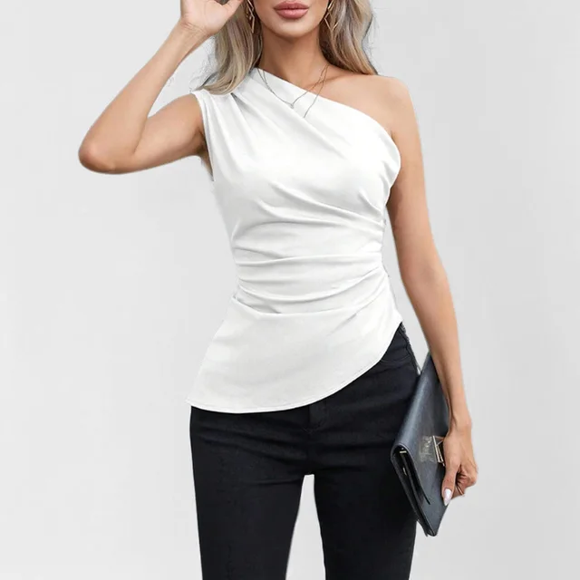 Spring New Elegant Elegant Crossbody Vest Sexy Slim Top White - Shop at LoveMi