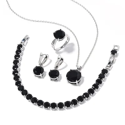 Geometric Round Earrings Ring Bracelet Necklace Ornament Suit Black - Shop at LoveMi