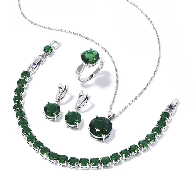 Geometric Round Earrings Ring Bracelet Necklace Ornament Suit Green - Shop at LoveMi