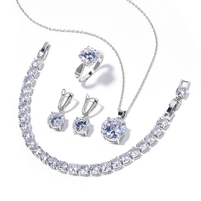 Geometric Round Earrings Ring Bracelet Necklace Ornament Suit White - Shop at LoveMi