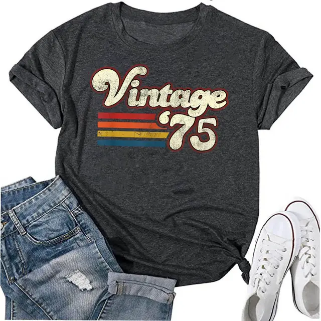 Women's Top 1975 Printed Colored Cotton T shirt 8 Color Cotton Black Gray - Shop at LoveMi